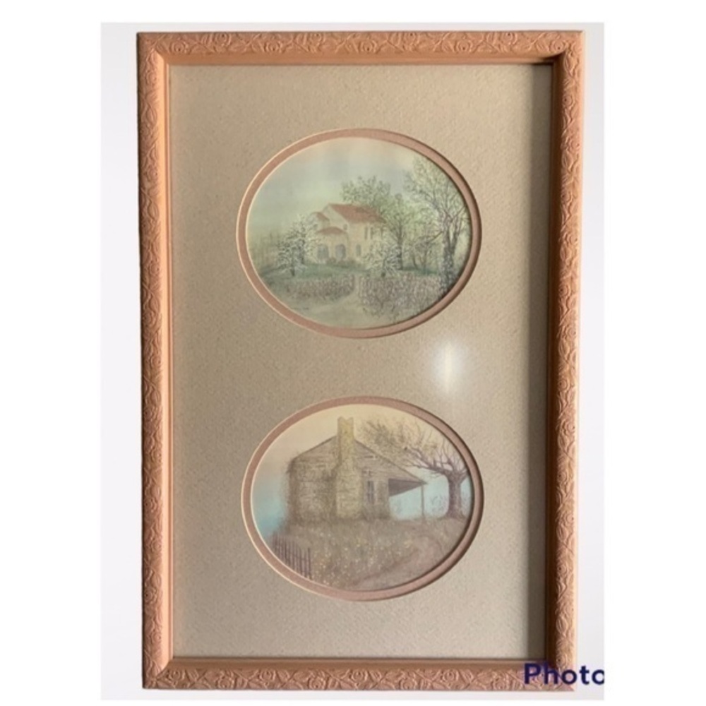Ben Hampton 1990 Signed Country Houses Setting Mounted Matted & Framed 19”X 12.5